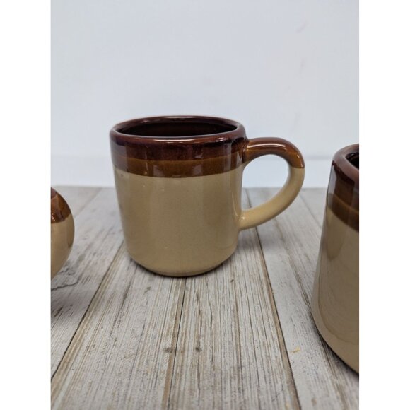 Vintage Mid Century Modern 2-Tone Drip Glaze Pottery Coffee Mugs Set of 3 - Picture 3 of 8